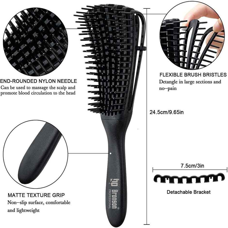 Bronson Professional Wet And Dry Hair Detangler Hair Brush With Spacing Clip | Color May Vary