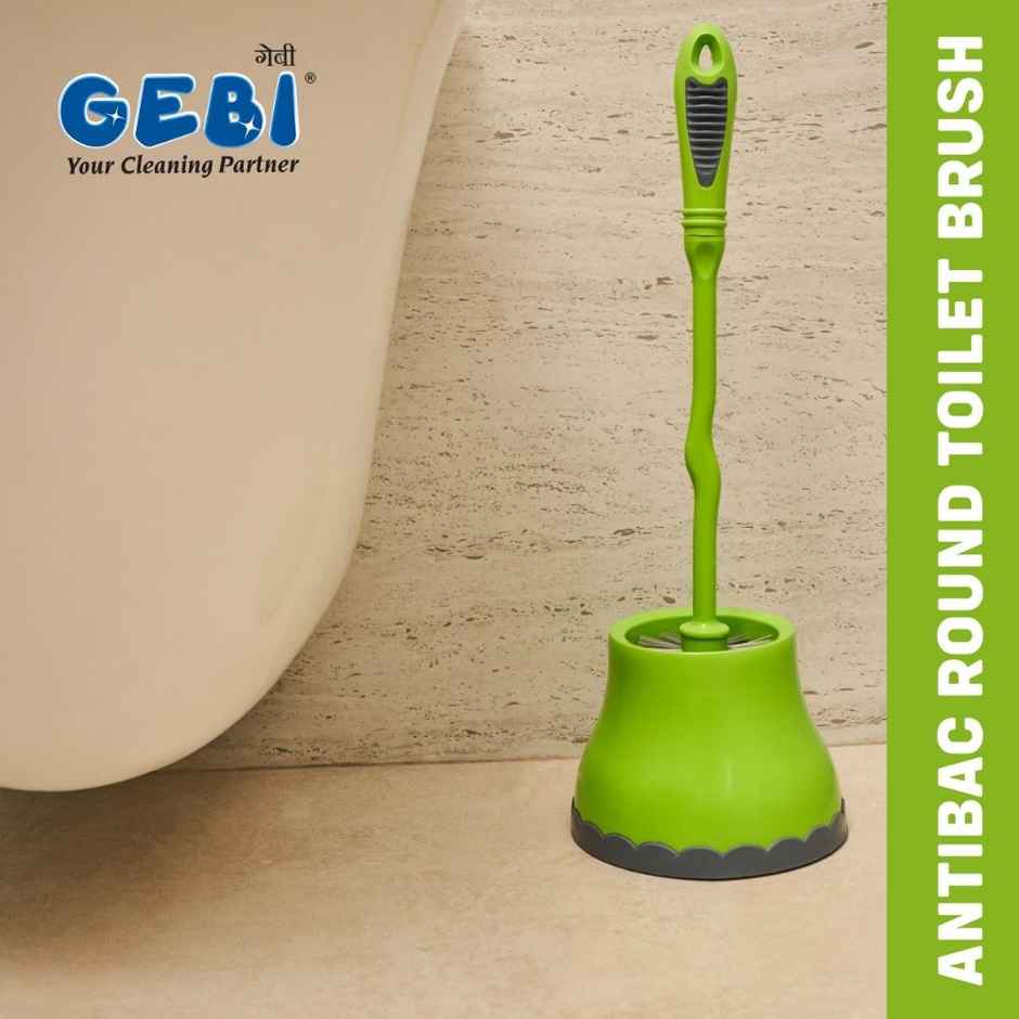 Gebi Sparkle Plus Antibacterial Toilet Round Brush With Container Combo