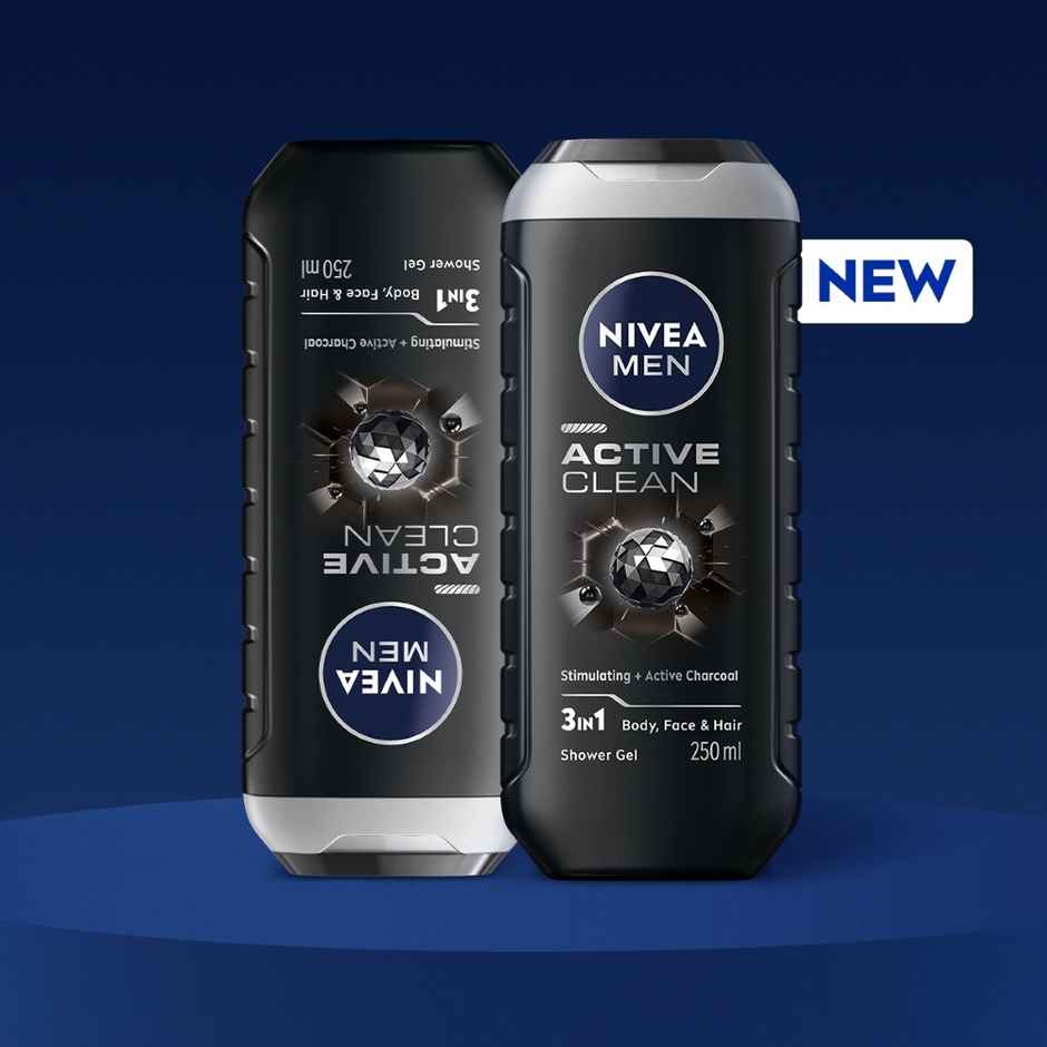 Nivea Men Active Clean with Active Charcoal Shower Gel for Body Face & Hair
