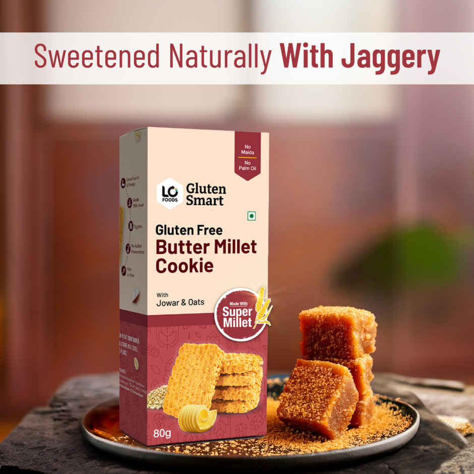 Lo Foods Gluten Free Butter Millet Cookies | Jaggery Biscuit with Jowar Oats