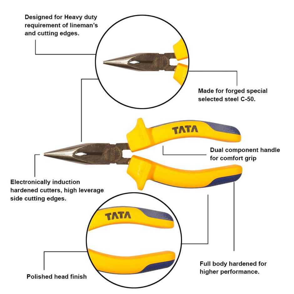 Tata Agrico Multipurpose Long Nose Plier, 6 inch Multicolor