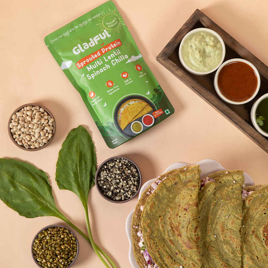 Gladful Beetroot Protein Sprouted Lentils and Millets Instant Chilla Mix(200.0 gms), Gladful Spinach Protein Sprouted Lentils and Millets Instant Chilla Mix(200.0 gms) & Gladful Achari Instant Chilla(200.0 gms) Combo
