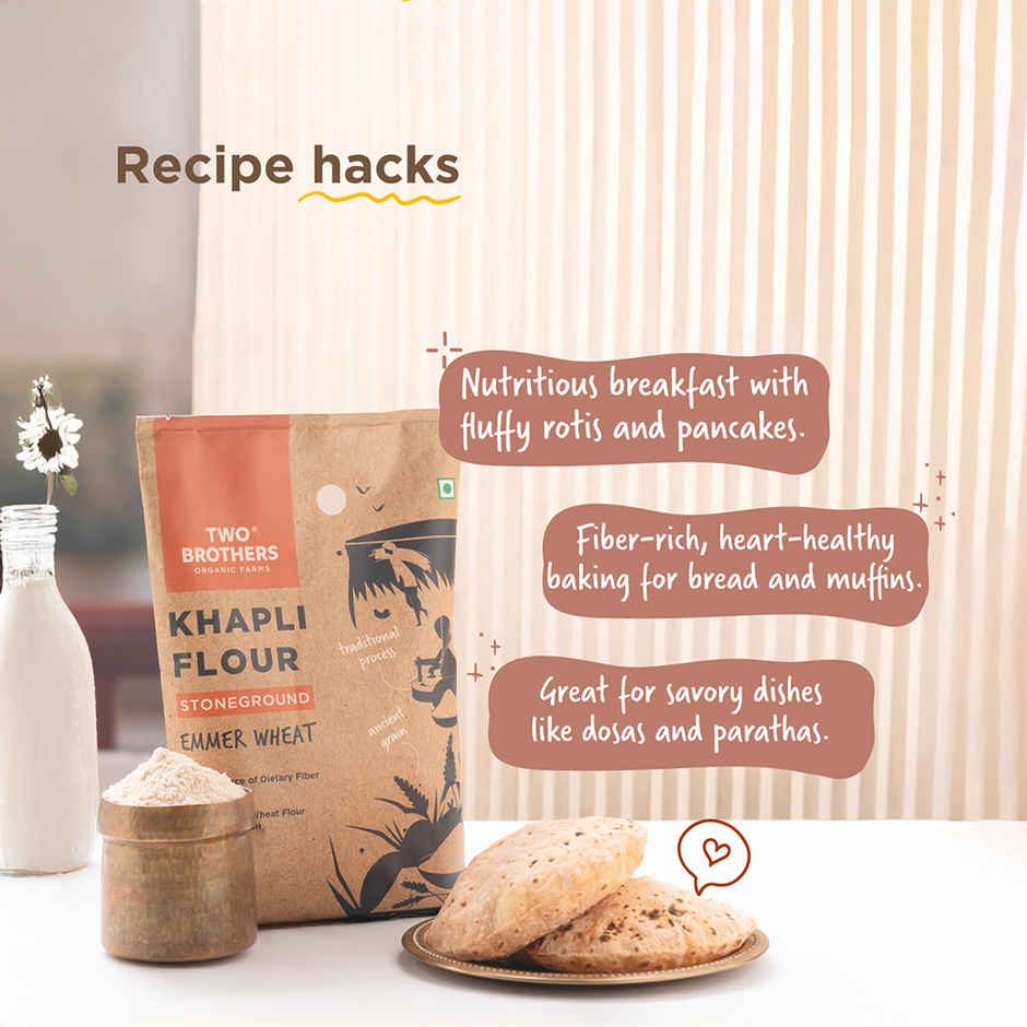 Two Brothers Khapli | Emmer Long Wheat Atta, Stoneground 5 Kg