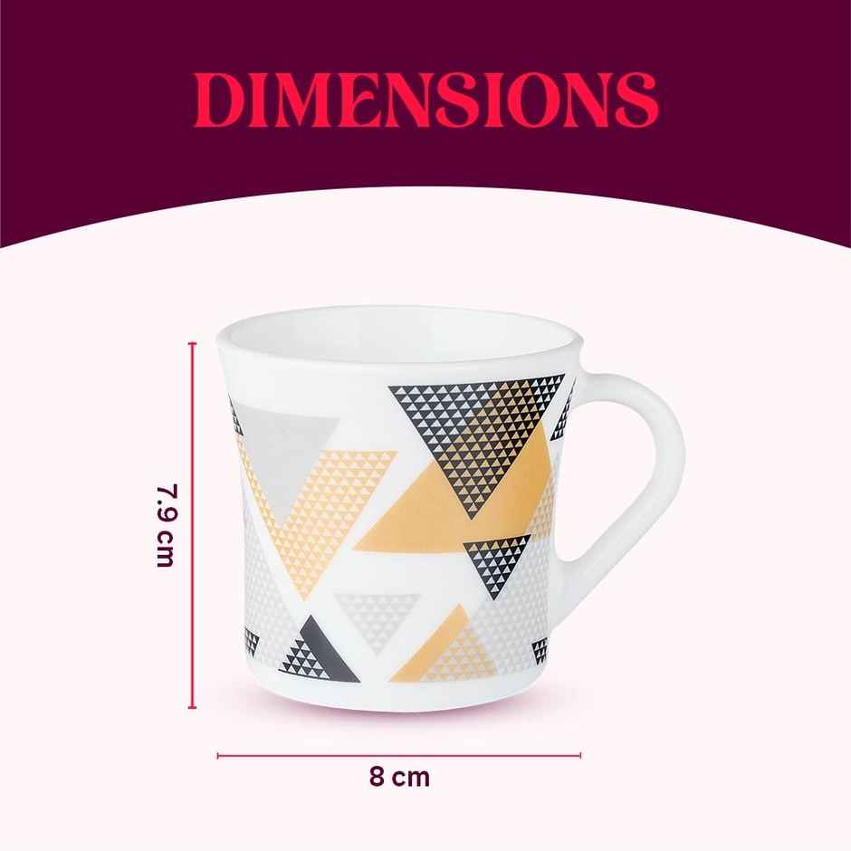 Larah By Borosil Nivaah Opalware Mug, 6 Pcs Tea/Coffee Mugs, 210Ml Each,Microwave & Dishwasher Safe