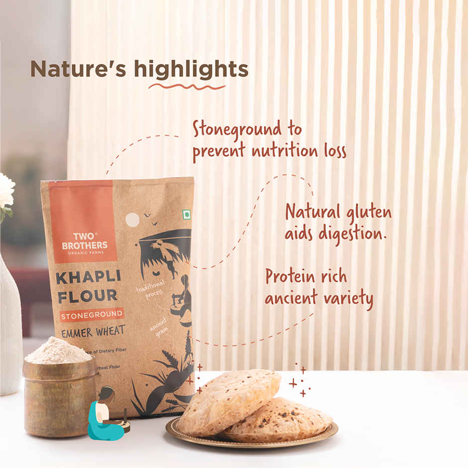 Two Brothers Khapli | Emmer Long Wheat Atta, Stoneground 5 Kg