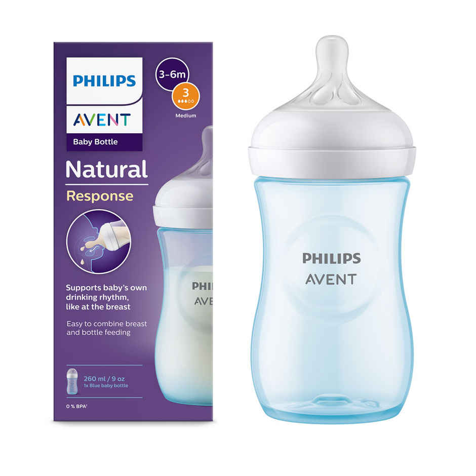 Philips Avent Blue Natural Baby Feeding Bottle | 1m+| 260ml| Pack of 1 | SCY903/21