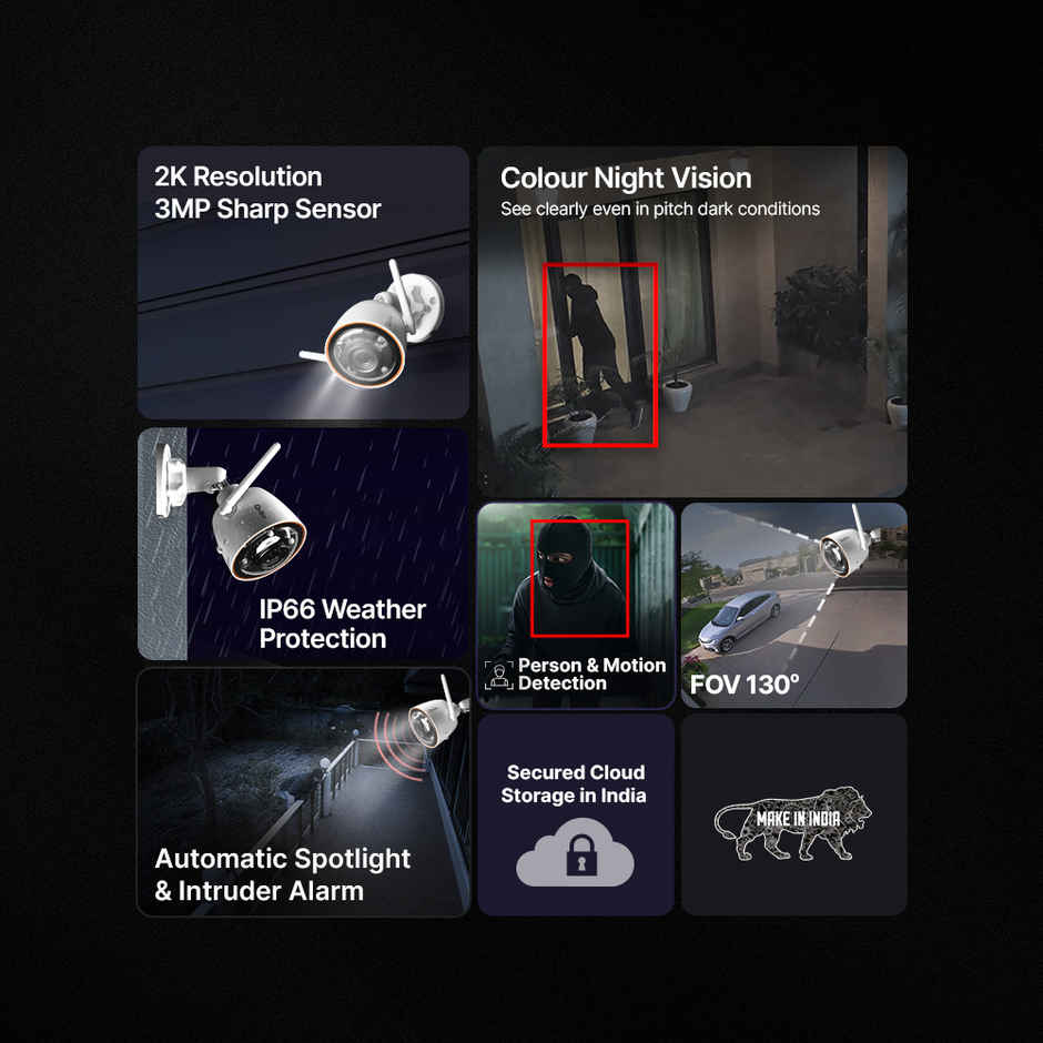 Qubo Smart Outdoor 2K Resolution 3MP Lens Wi-Fi Bullet Camera from Hero Group