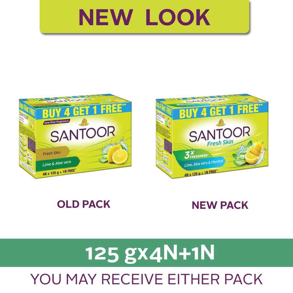 Santoor Fresh Skin Aloe Vera and Lime Bathing Soap With Anti-Aging Properties For All Skin Types