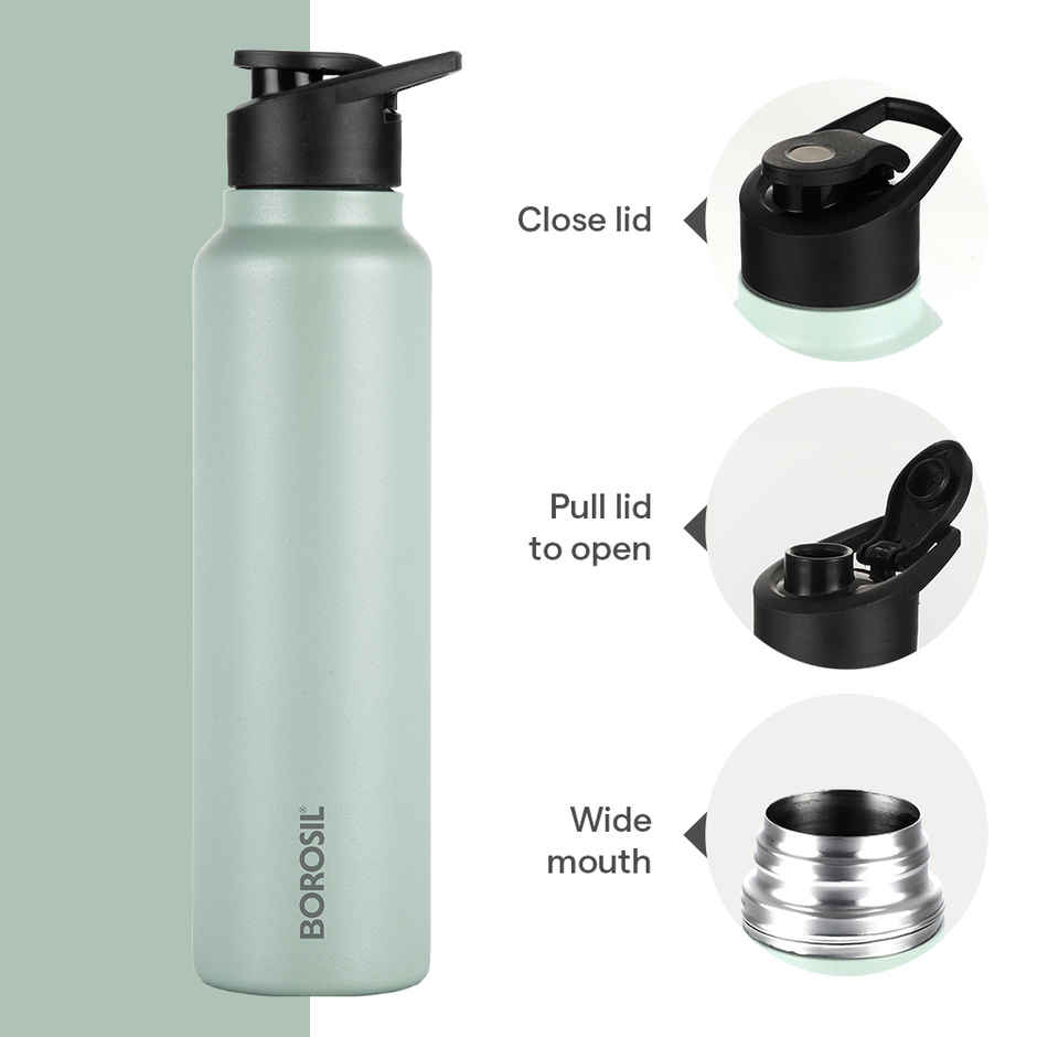 Borosil Sipfresh BIS Approved Single Wall Stainless Steel Water Bottle | Mint | 840 ml