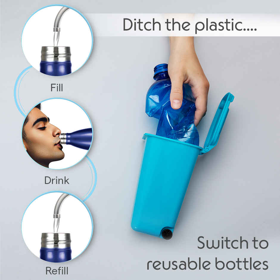 Borosil Bolt Double Wall Vacuum Insulated Stainless Steel Water Bottle | Trans Blue | 500 ml