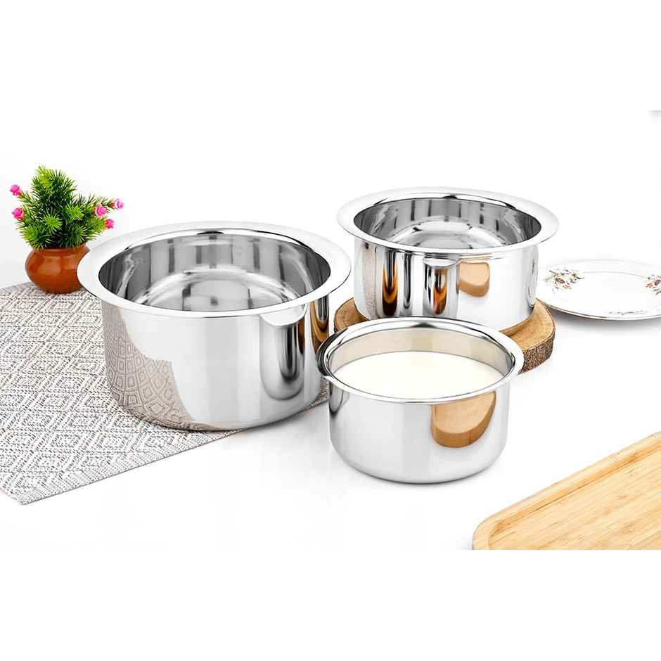 Steelera Stainless Steel Flat Bottom Tope / Cookware | Food Safe | 1.4 L, 2.4 L and 3.5 L