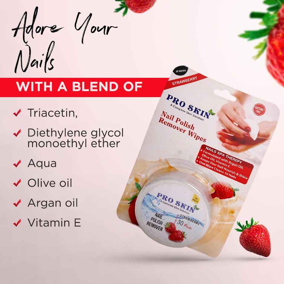 Pro Skin Nail Polish Remover Wipes - Strawberry, 30 wipes