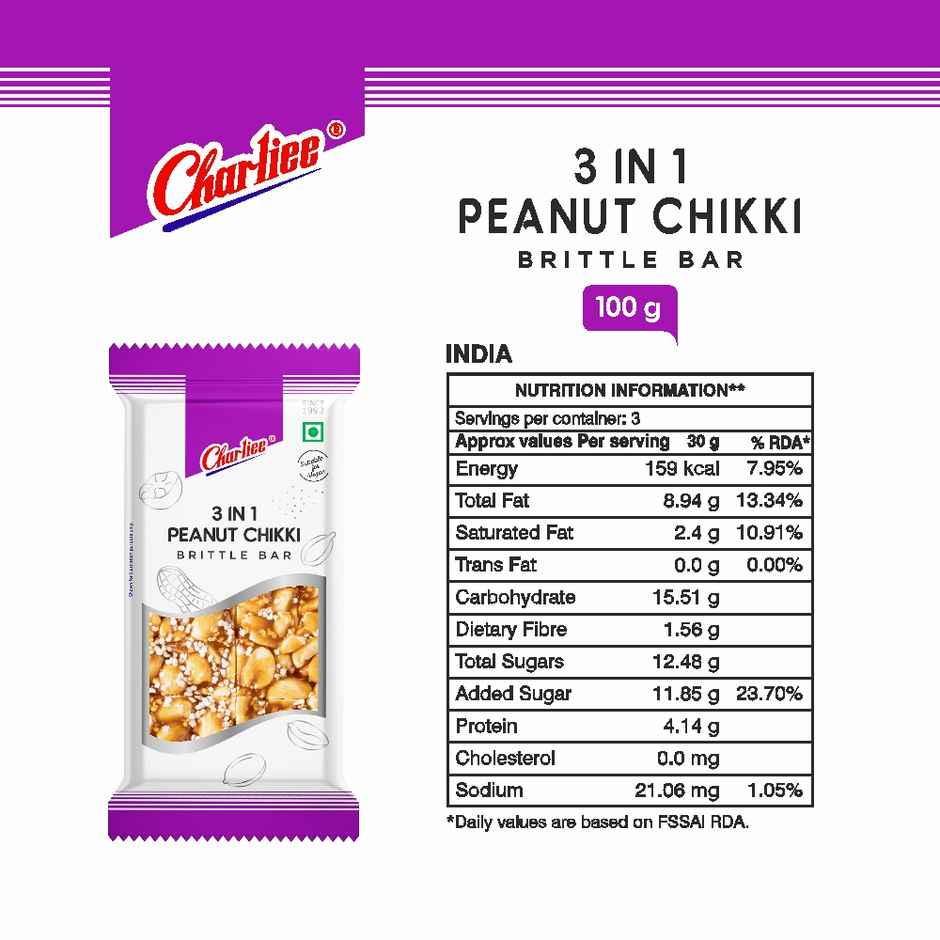 Charliee 3 In 1 Peanut Chikki | Sweet & Crunchy