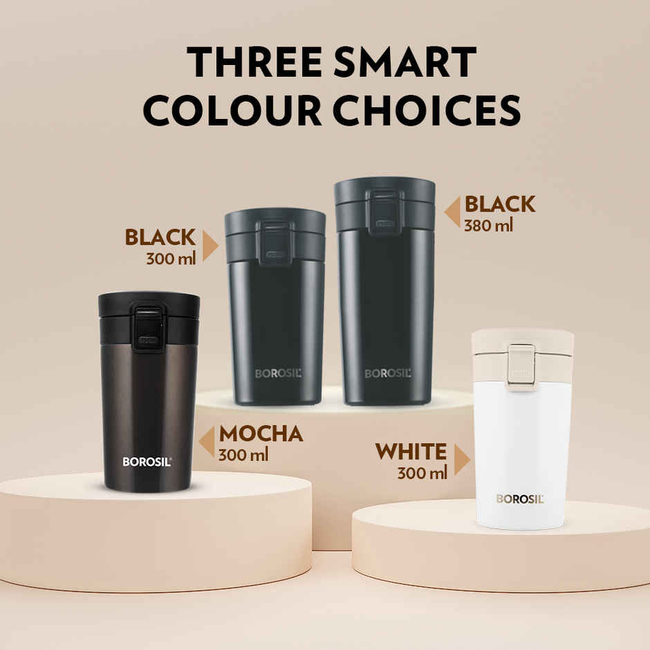 Borosil Hydra Coffeemate Stainless Steel Vacuum Insulated Travel Mug | 300 ml| Spill Proof Combo