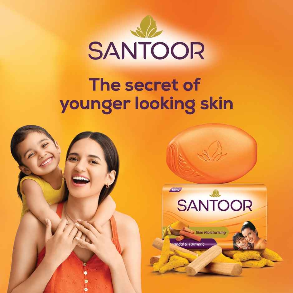 Santoor Skin Moisturizing Sandal and Turmeric Bathing Soap With Anti-Aging Properties