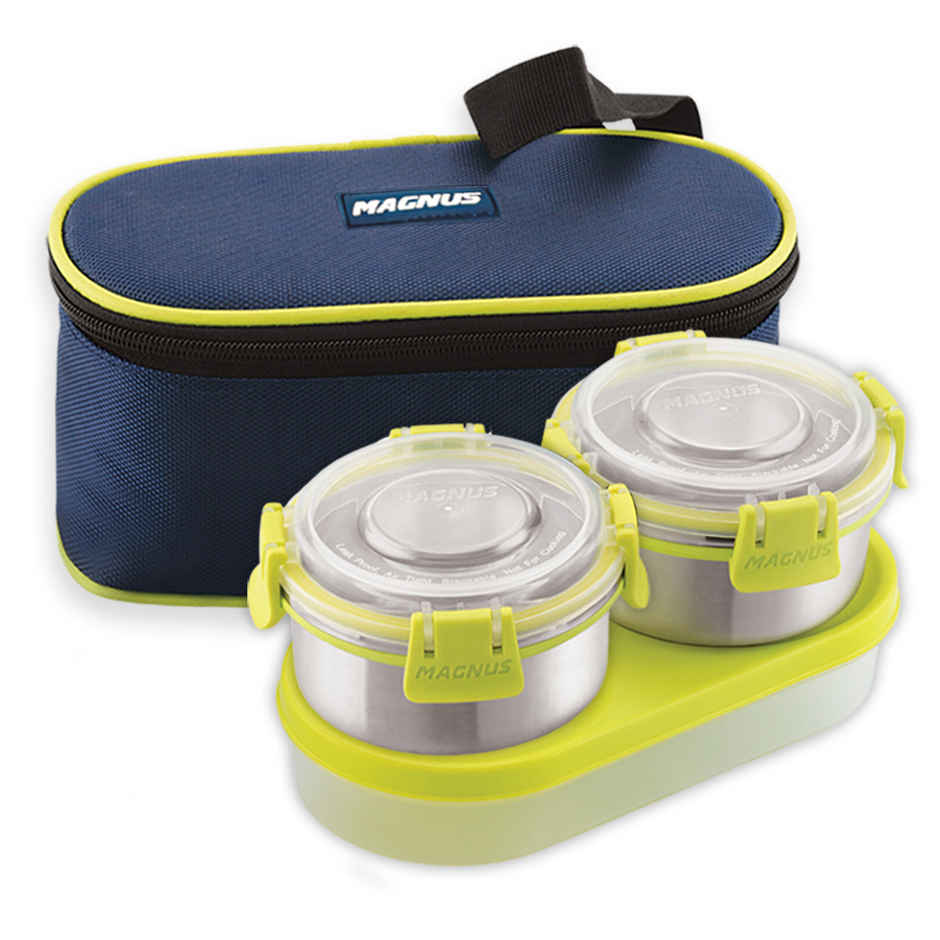 Magnus Avanza 3 Steel Leakproof Lunch Box for School with Klip Lock Lid & Insulated Tiffin Bag