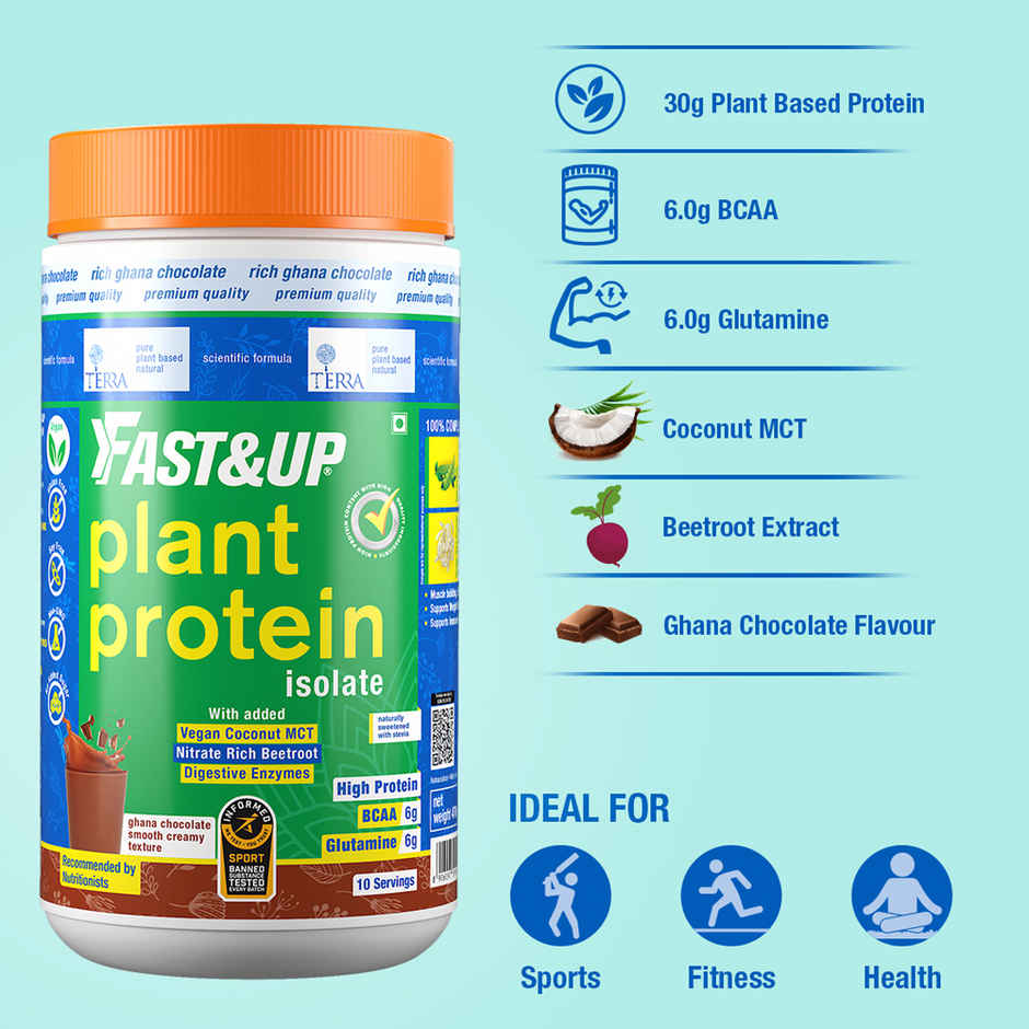 Fast&Up Vegan Plant Protein 31g Protein Pea isolate & Brown Rice protein blend For Strength Recovery & Energy Boost, For Everyday Fitness & Nutrition