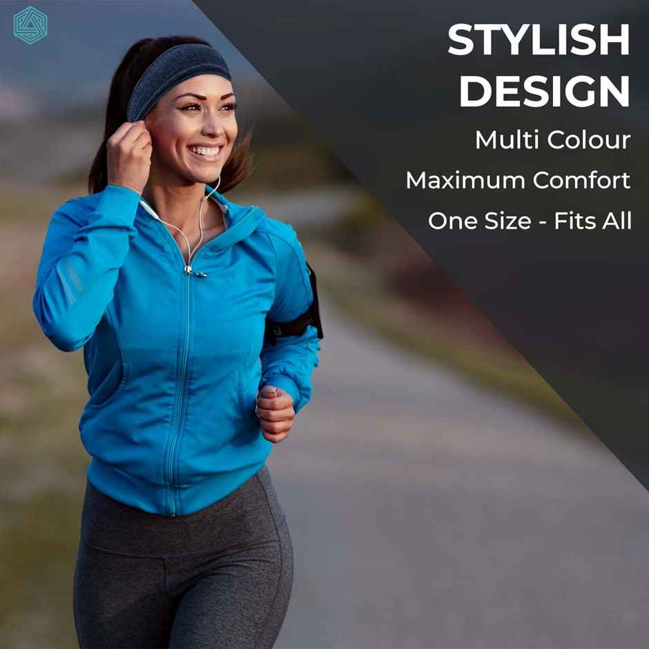 Boldfit Sports Headband | Black & Black Melange for Gym & All Activities