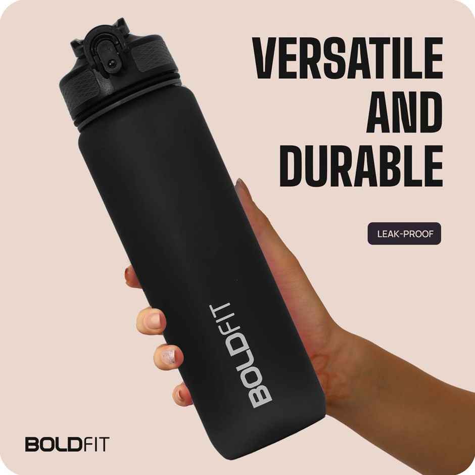 Boldfit Plastic Water Bottle with Motivational Time Markers | Black | 1 L