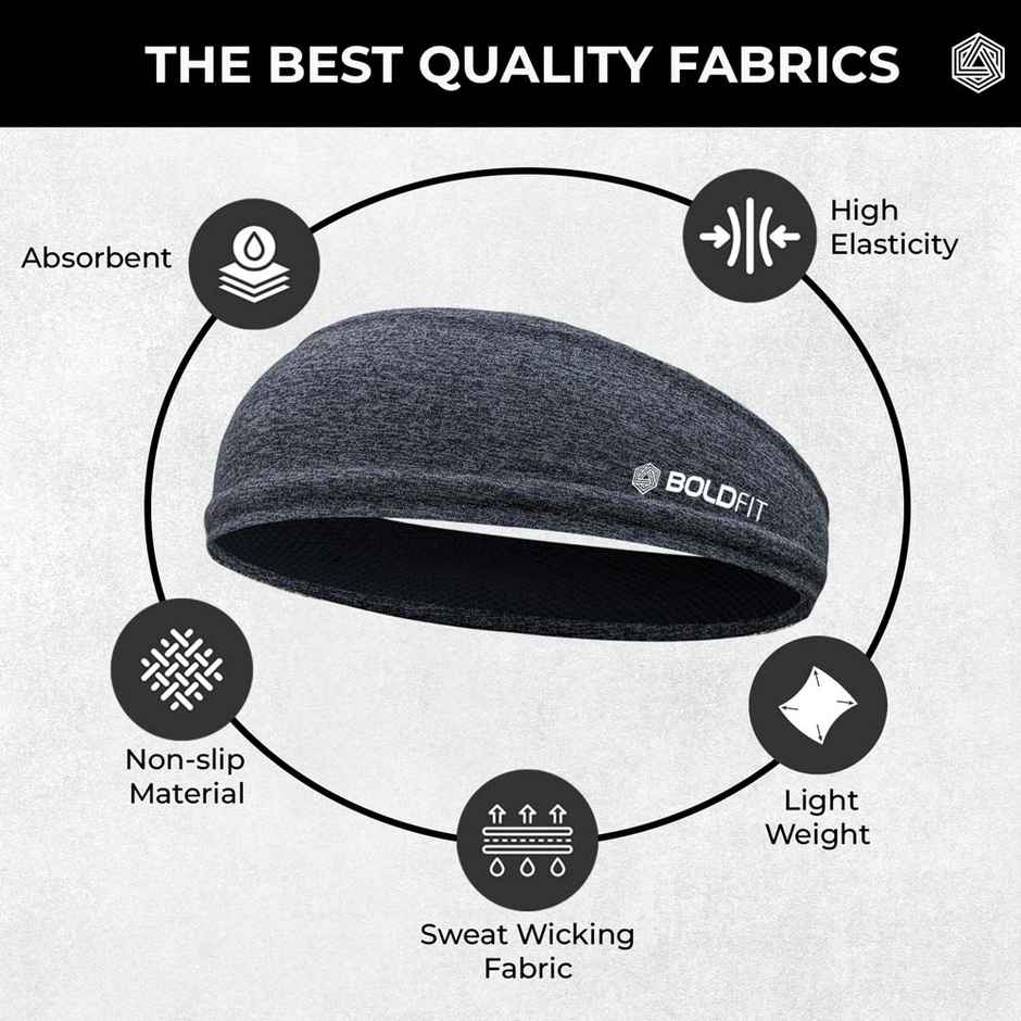 Boldfit Sports Headband | Black & Black Melange for Gym & All Activities