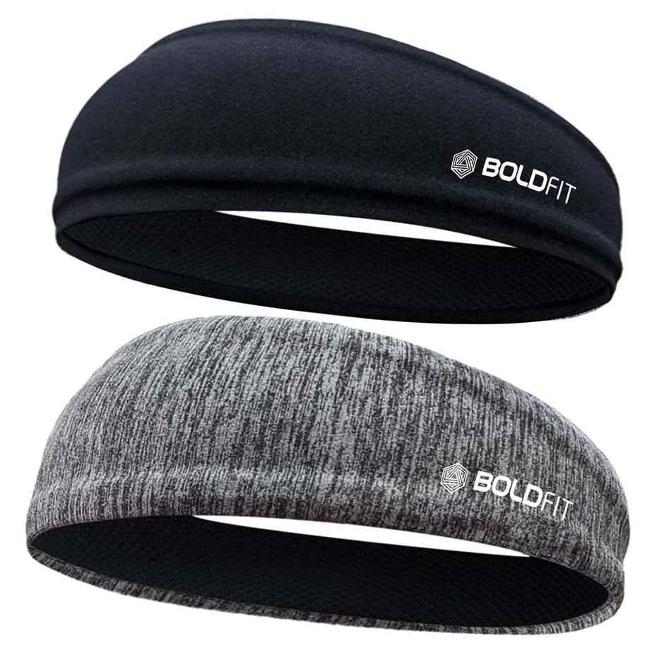 Boldfit Sports Headband | Black & Black Melange for Gym & All Activities