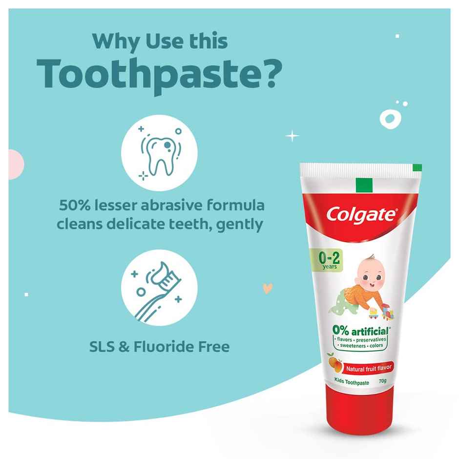 Colgate Toothpaste for Kids (0-2 years), Natural Fruit Flavour, SLS & Fluoride free