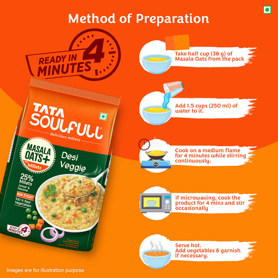 Tata Soulfull Masala Oats+ Desi Veggie, with 25% millets, Non sticky