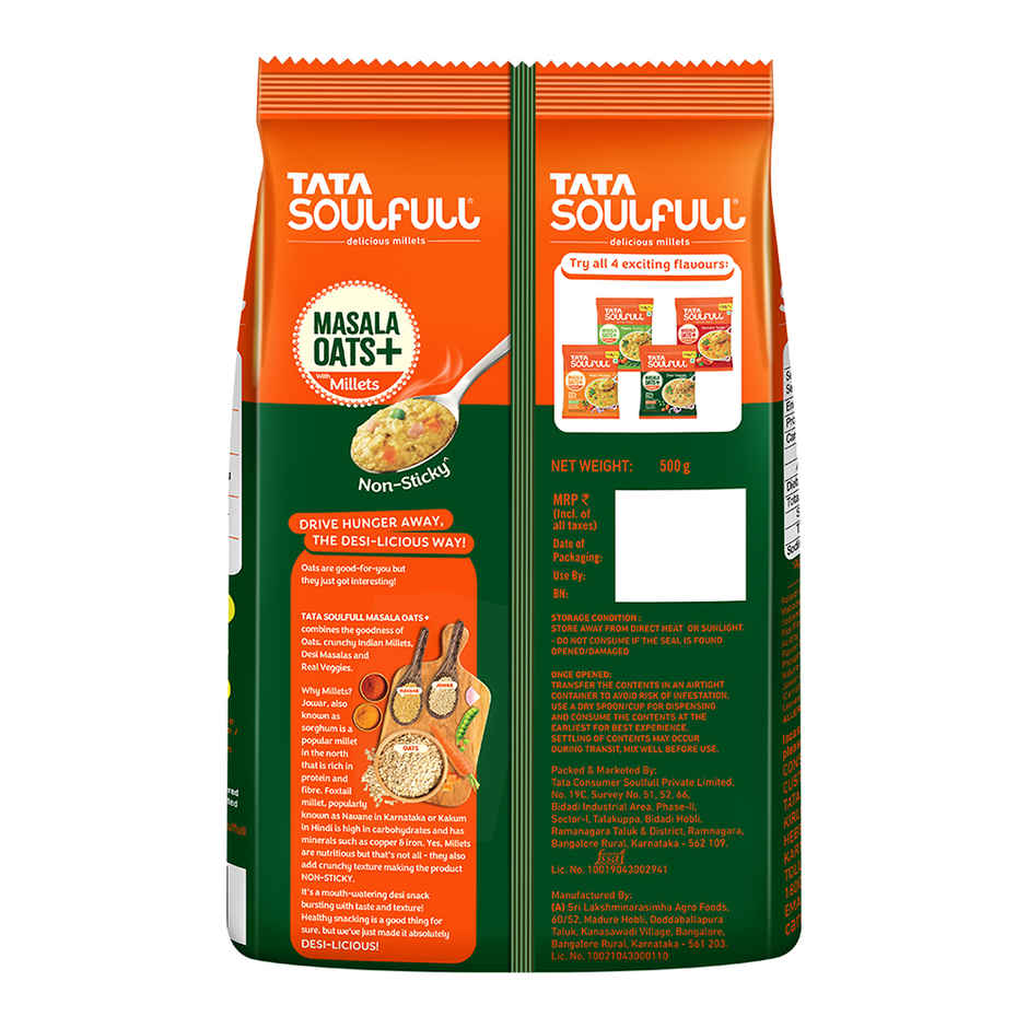 Tata Soulfull Masala Oats+ Desi Veggie, with 25% millets, Non sticky