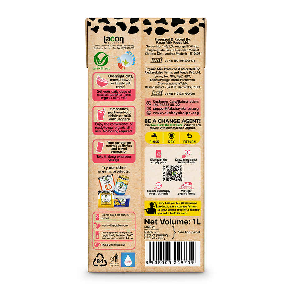 Akshayakalpa Organic Slim Milk - Uht
