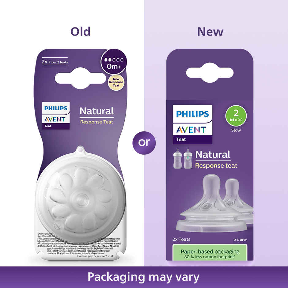 Philips Avent Natural Response Bottle Teat | Flow 2 | 0m+ | Pack of 2 | SCY962/02