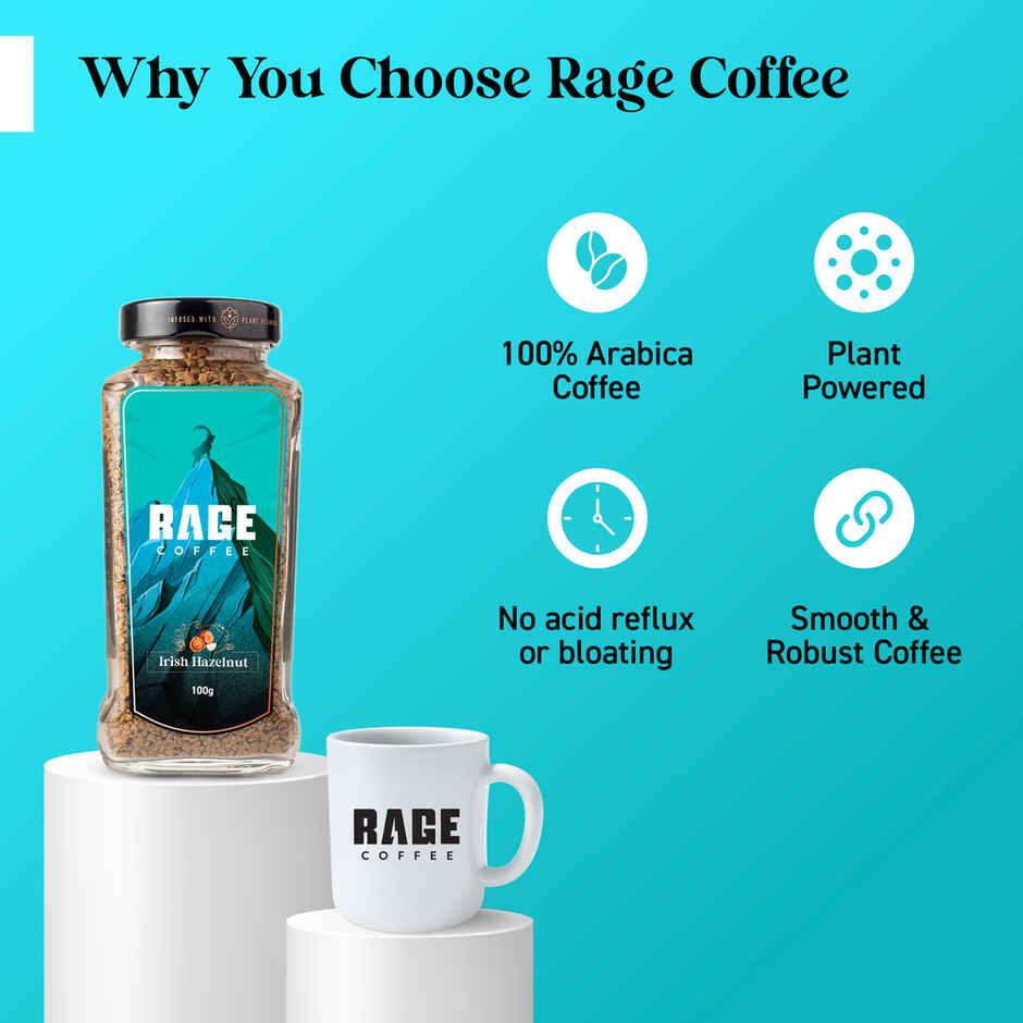Rage Coffee Irish Hazelnut Flavour Premium Arabica Medium Roast Organic Instant Coffee