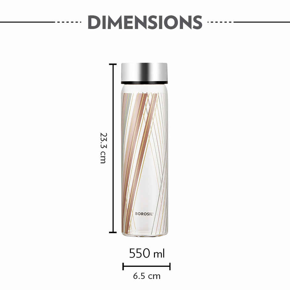 Borosil Prism Wide Mouth Bottle with Metal Lid Borosilicate Glass Dishwasher Safe