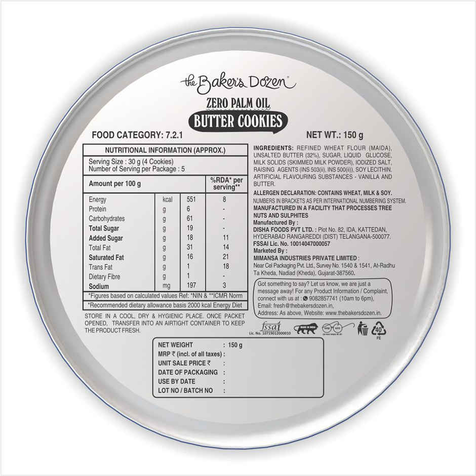 The Baker's Dozen Danish Style Butter Cookies - No Palm Oil