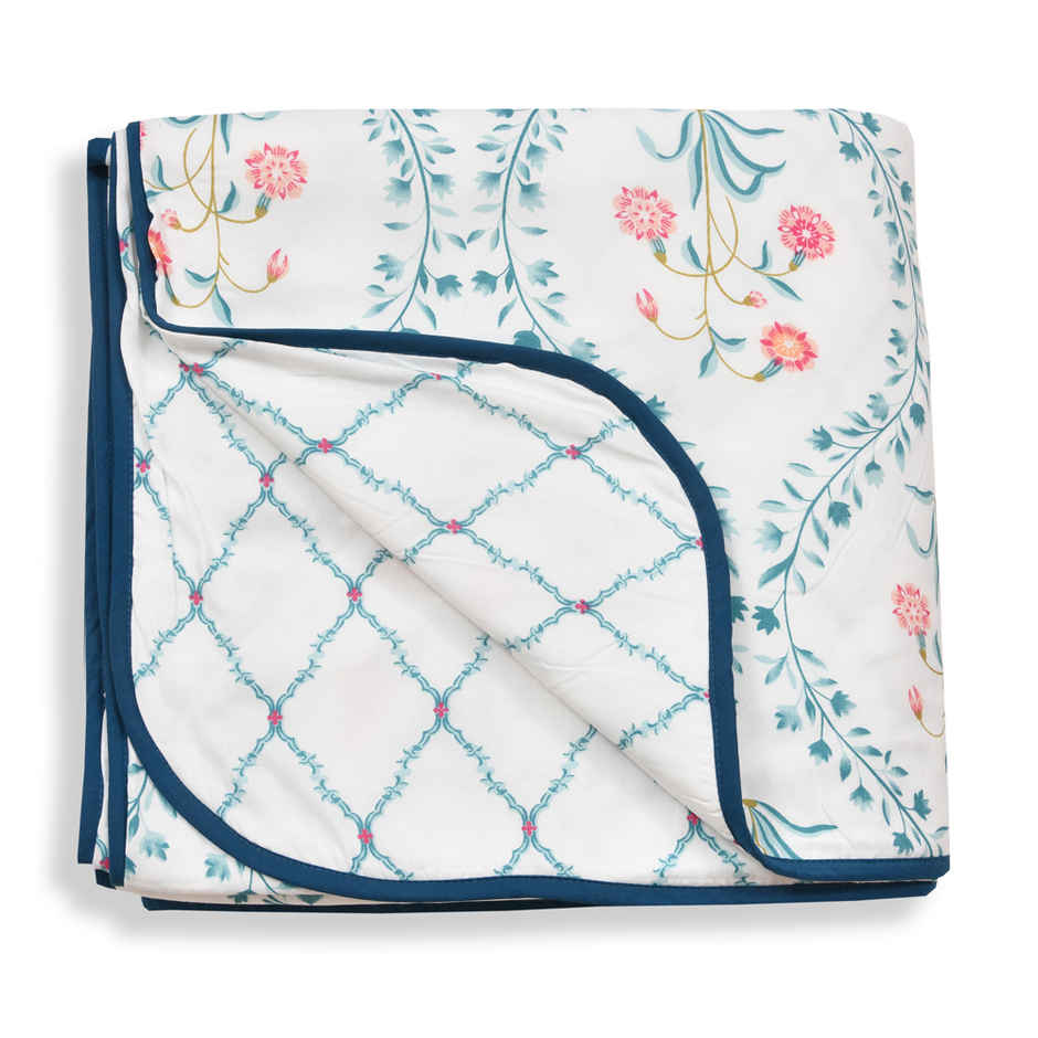 Haus & Kinder Reversible Single Bed Dohar | White & Blue - 58 x 88 in