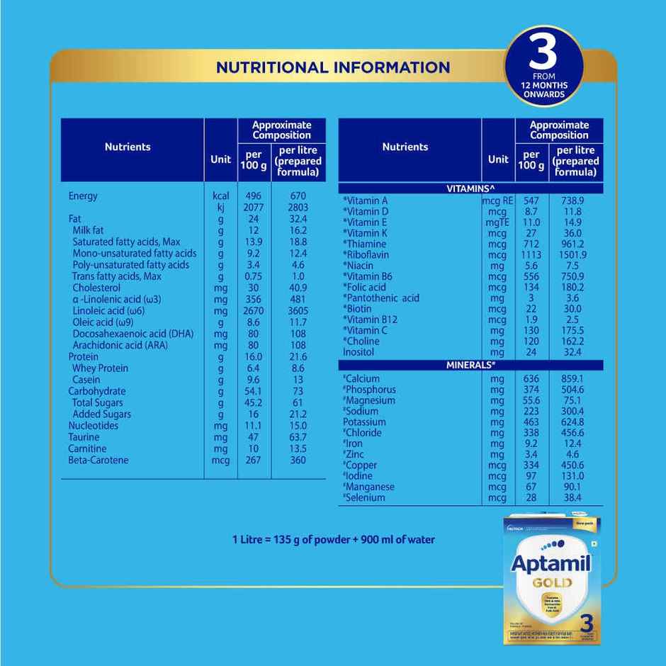 Aptamil Gold 3 Follow up Infant Formula Powder | Stage 3 | After 12 months