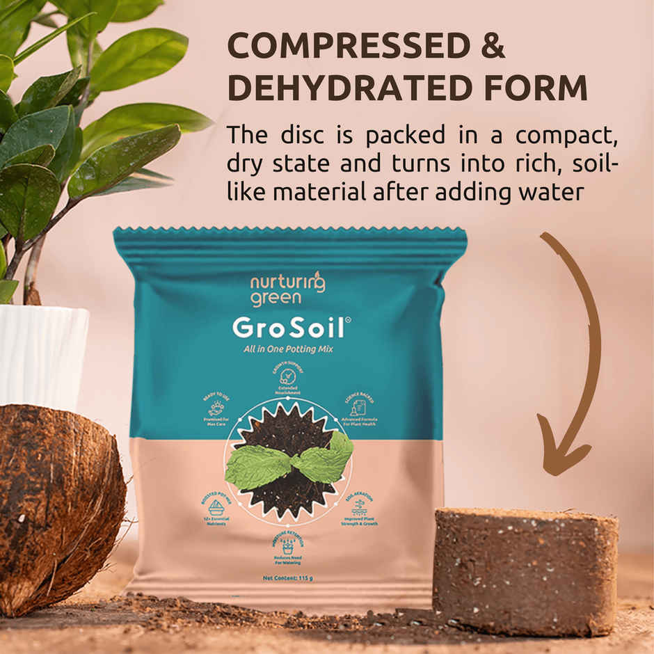 Nurturing Green - GroSoil | 115gm disc | All-in-One Potting Soil for Plants | Potting Soil Mix