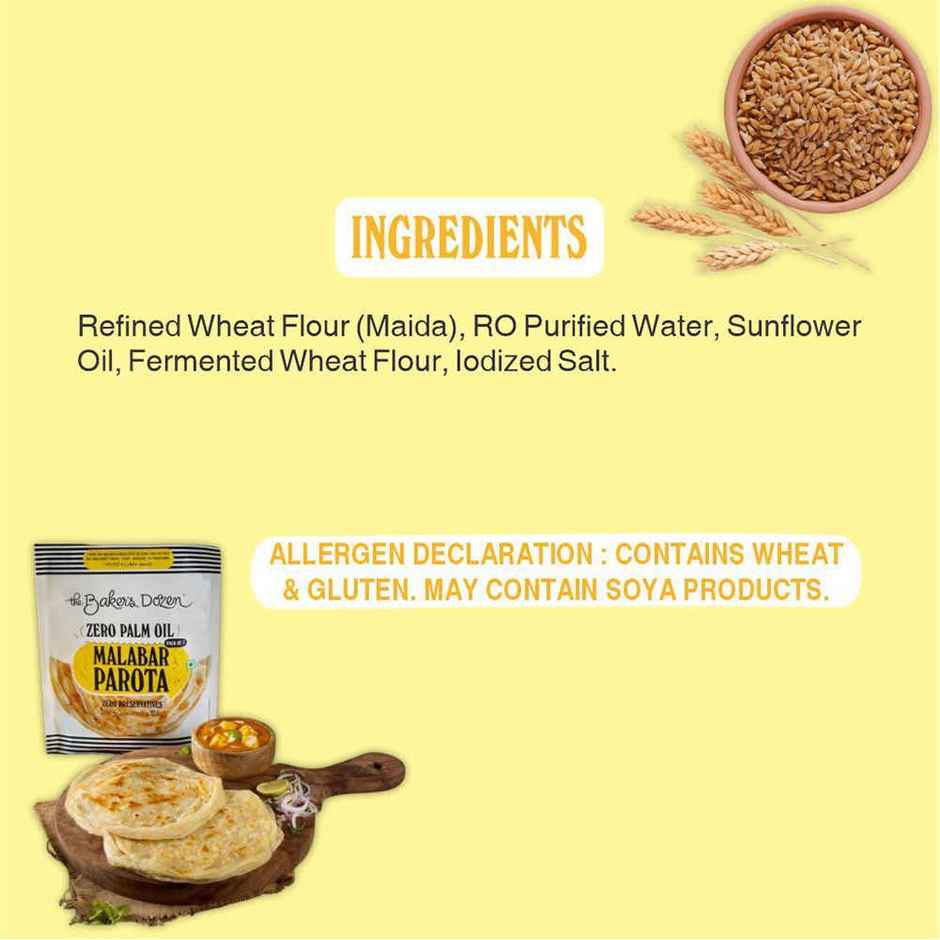 The Baker's Dozen Malabar Parota Zero Palm Oil | Ready To Eat | Ready To Cook | Wheat Paratha