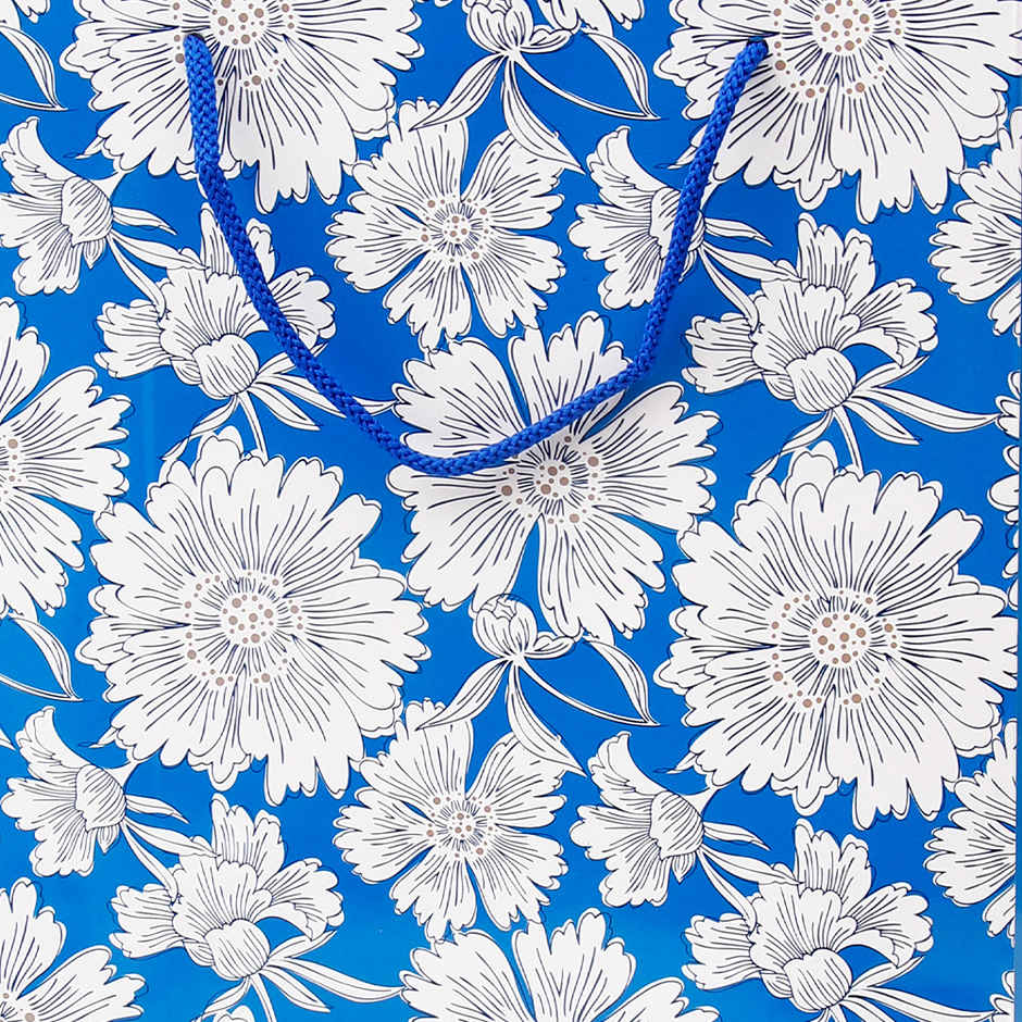 Archies Elegant Blue Floral Pattern Paper Bag | Medium
