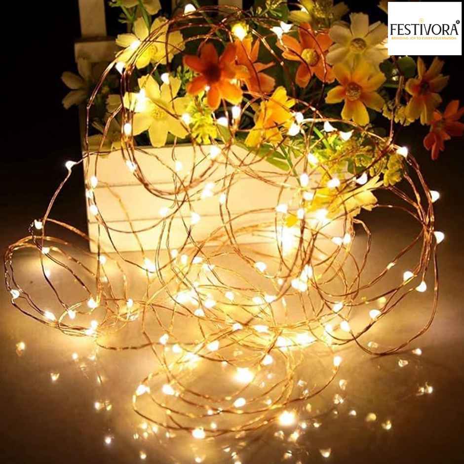 Festivora Battery Powered Copper Wire Led String Lights | Warm White Color For Decoration