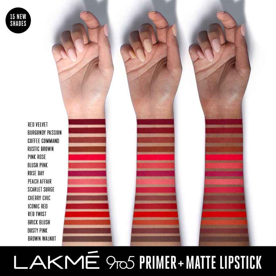 Lakme 9to5 Powerplay Priming Matte Lipstick, Lasts 16hrs, Burgundy Passion