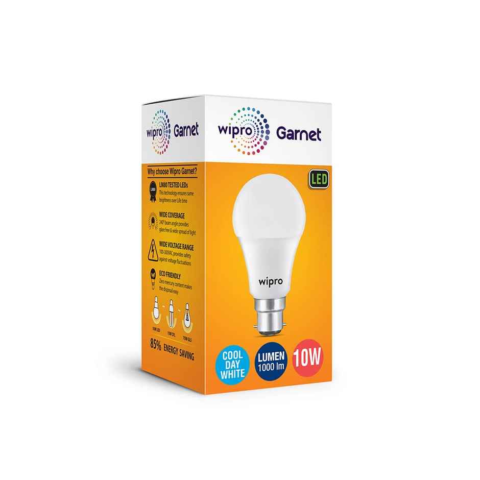 Wipro Garnet 10W LED Bulb | Cool Day White (6500K) | B22 Base Holder
