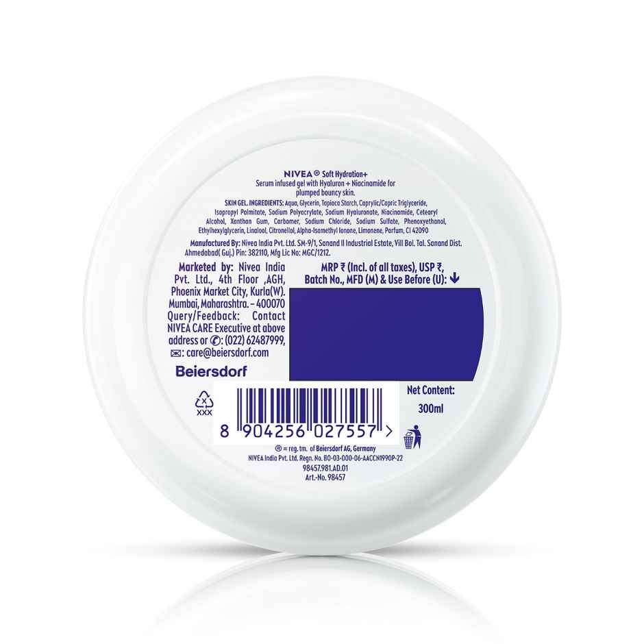 NIVEA Soft Gel Moisturizer, Hyaluron & Niacinamide, 100Hr Hydration, Serum Infused Gel