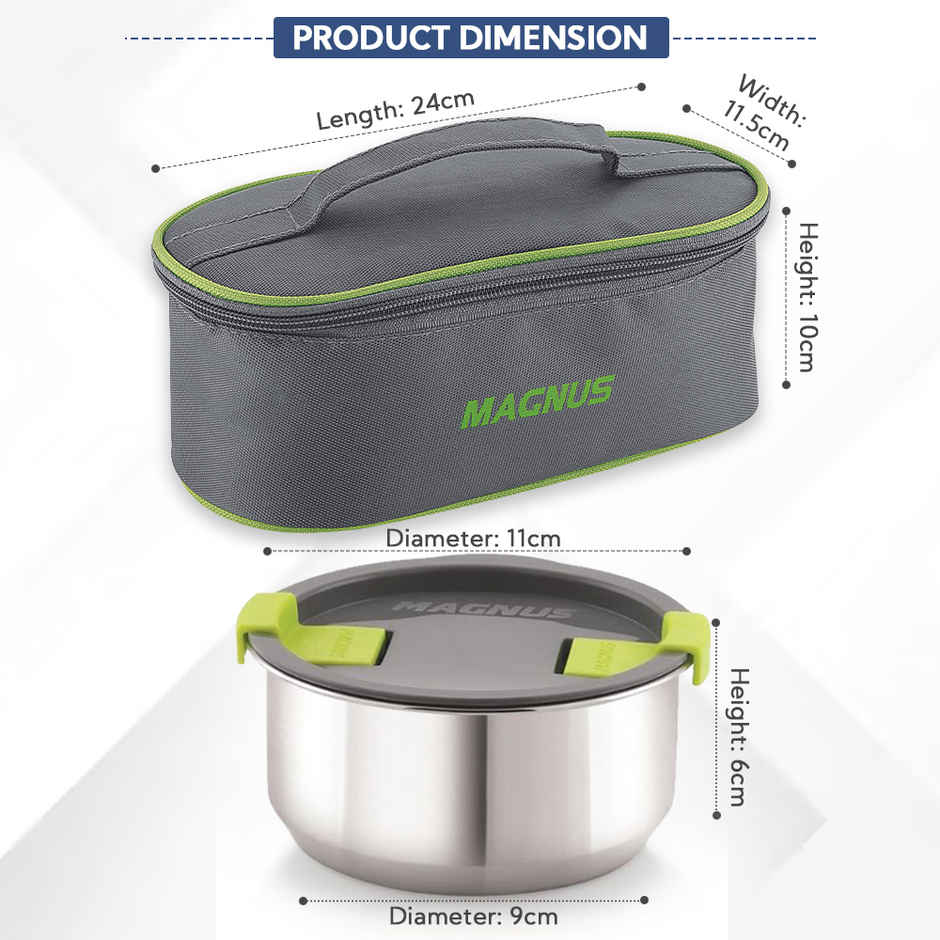 Magnus Olive-3 Prime Stainless Steel Lunchbox With Leak-Proof Containers & Insulated Carry Case