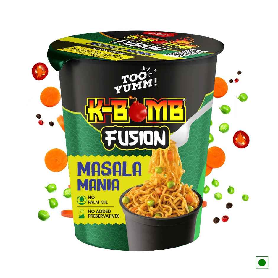 Too Yumm Fusion Masala Instant Cup Noodles, Veg, No Palm Oil Healthy K Bomb Noodles