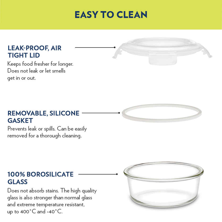 Borosil Stellar Daisy Square & Round Glass Lunch Boxes | Microwave Safe | 320 ml & 240 ml
