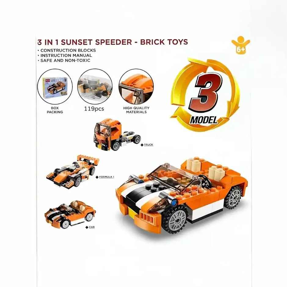 Fablue 3 in1 Sunset Speeder Architect Building Blocks Toy Set for Kids