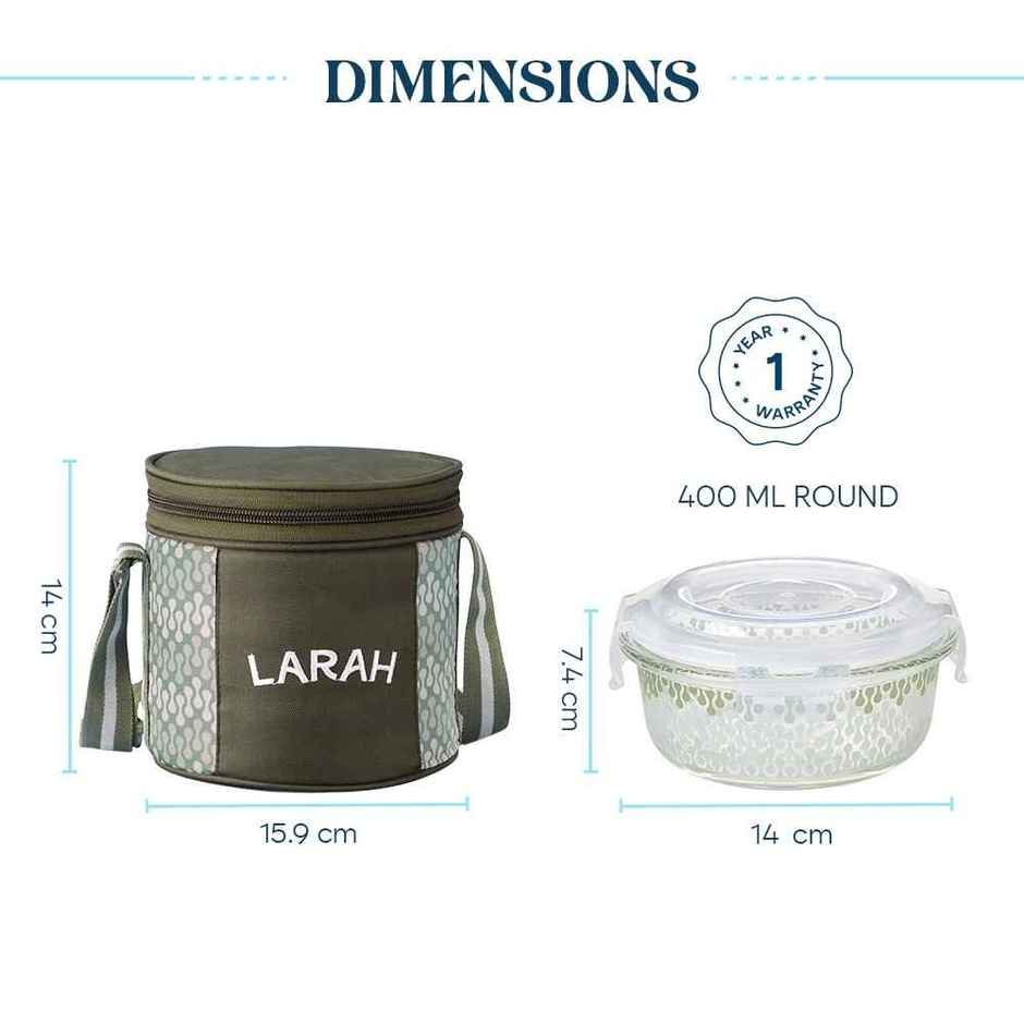 Larah Glassware Gracia Borosilicate Glass Lunchbox, 2pc Round Container | 400 ml - Microwave Safe