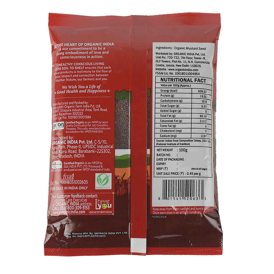 A Tata Product - Organic India Aromatic, Good For Digestion Organic Mustard Seeds