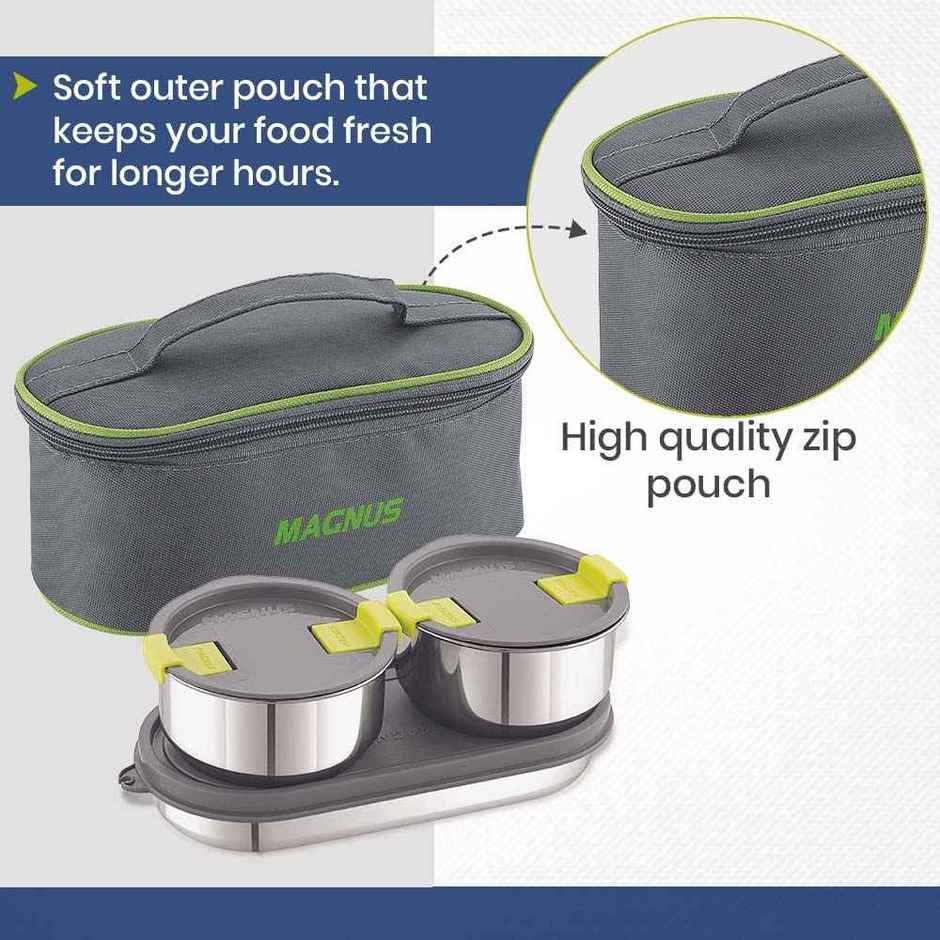 Magnus Olive-3 Prime Stainless Steel Lunchbox With Leak-Proof Containers & Insulated Carry Case