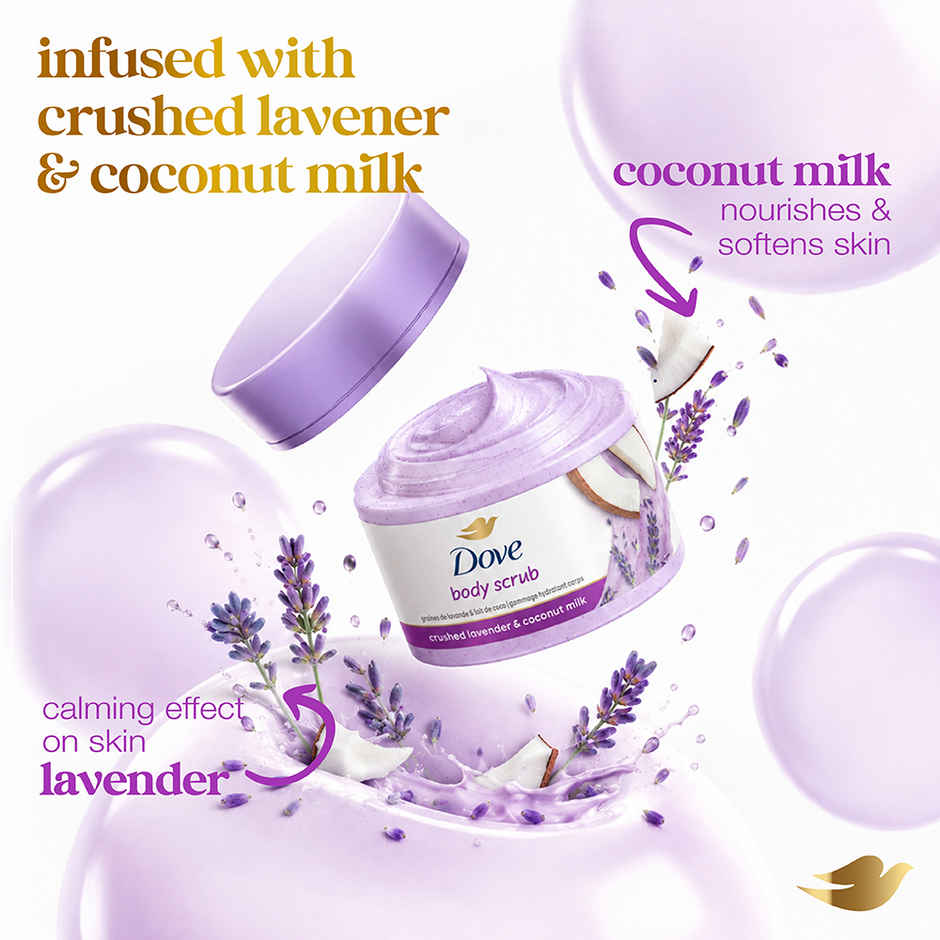 Dove Exfoliating Body Polish Scrub Crushed Lavender & Coconut Milk For Dry Skin